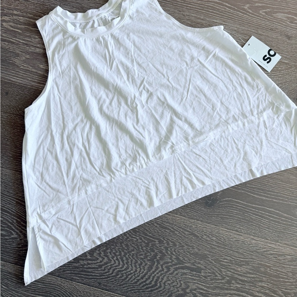 SO White Sleeveless Everyday Workout Loose Fitting Top.
